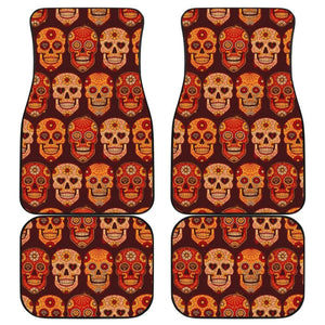 4 Pcs Floral Sugar Skull Car Mats 101819 - YourCarButBetter