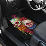 4 Pcs Sugar Skull Rose Floral Car Mats 101819 - YourCarButBetter