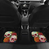 4 Pcs Sugar Skull Rose Floral Car Mats 101819 - YourCarButBetter