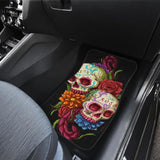 4 Pcs Sugar Skull Rose Floral Car Mats 101819 - YourCarButBetter