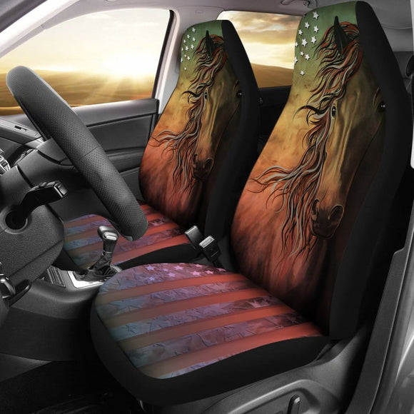 Abstract Horse Usa Flag -Universal Front Seat Covers Protection Decoration 184610 - YourCarButBetter