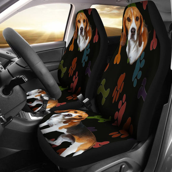 Adorable Beagle Car Seat Covers Black With Multicolor Paws 094209 - YourCarButBetter