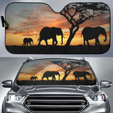 African Savanna Elephants Sunset Silhouette Car Sun Shade 104020 - YourCarButBetter