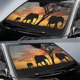 African Savanna Elephants Sunset Silhouette Car Sun Shade 104020 - YourCarButBetter