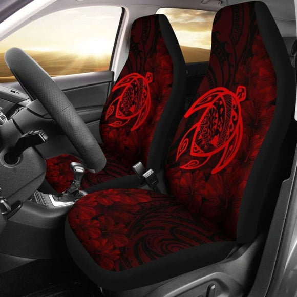 Alohawaii Car Seat Covers - Hawaii Turtle Map Hibiscus Poly Red - New Awesome 091114 - YourCarButBetter