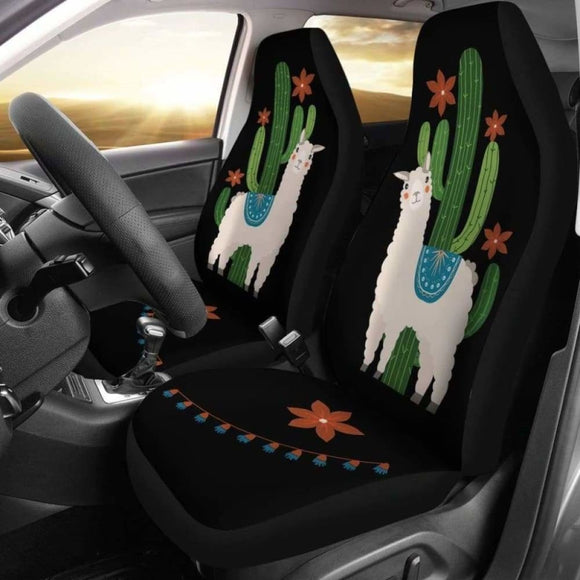 Alpaca Car Seat Covers Boho Hippie Design With Cactus And Flowers 105905 - YourCarButBetter