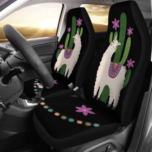 Alpaca Car Seat Covers Boho Hippie Style Cactus And Flowers Desert Motif Purple And Black 102802 - YourCarButBetter