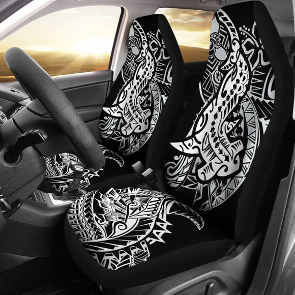 Amazing Black and White Hawaiian Polynesian Shark Tattoo Car Seat Covers 211405 - YourCarButBetter