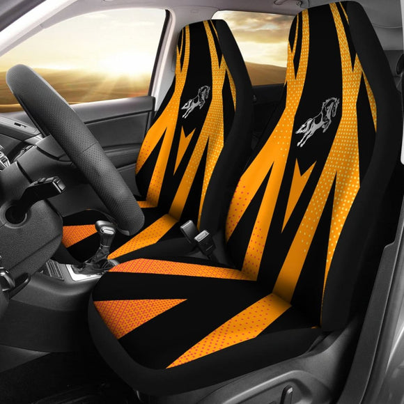 Amazing Black Orange Horse Mustang Custom Metallic Style Printed Car Seat Covers 211407 - YourCarButBetter