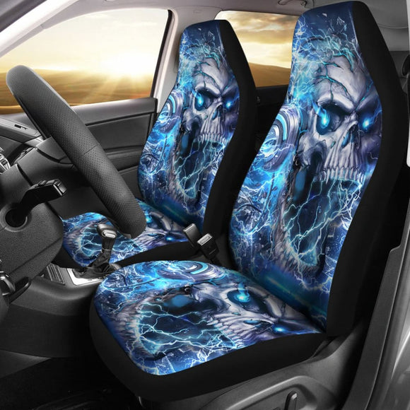 Amazing Blue Music Headphone Gothic Skull Car Seat Covers 211804 - YourCarButBetter