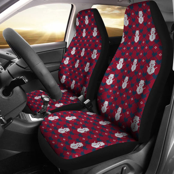 Amazing Blue Red Ugly Christmas Snowman Pattern Car Seat Covers 211903 - YourCarButBetter