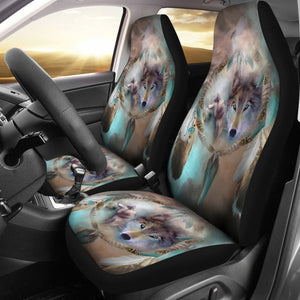 Amazing Dreamcatcher Blue Eyes Wolf Car Seat Covers 210507 - YourCarButBetter