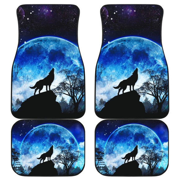 Amazing Gift Ideas Blue Full Moon Wolf Howling Car Floor Mats 211701 - YourCarButBetter