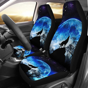 Amazing Gift Ideas Blue Full Moon Wolf Howling Car Seat Covers 211701 - YourCarButBetter