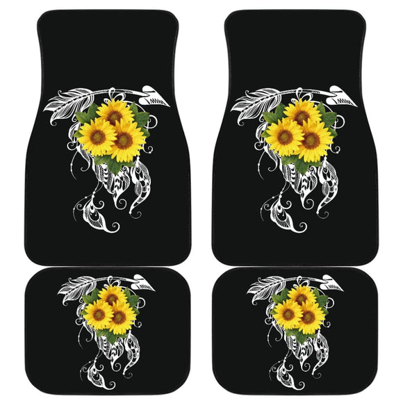 Amazing Gift Ideas Sunflower Native American Pattern Black Background Car Floor Mats 212204 - YourCarButBetter