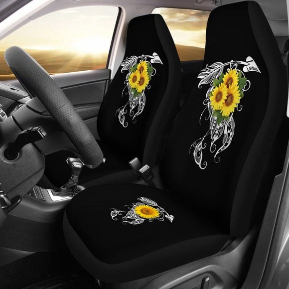 Amazing Gift Ideas Sunflower Native American Pattern Black Background Car Seat Covers 212204 - YourCarButBetter