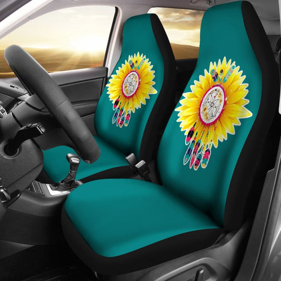 Amazing Gift Ideas Sunflower Native American Pattern Teal Background Car Seat Covers 212204 - YourCarButBetter