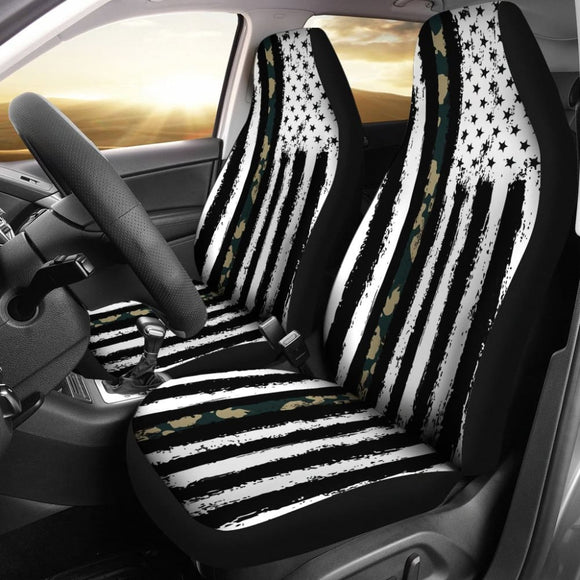 Amazing Green American Flag Black And White Car Seat Covers 211803 - YourCarButBetter