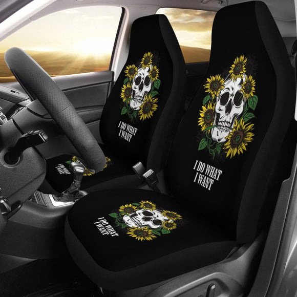 Amazing I Do What I Want Skull Sunflower Car Seat Covers 212004 - YourCarButBetter