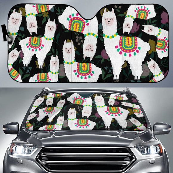 Amazing Llama Chalky Style Black Flowers Car Auto Sun Shades 211001 - YourCarButBetter