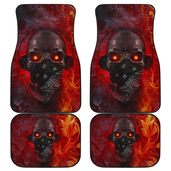 Amazing Red Fire Music Headphone Gothic Skull Car Floor Mats 211804 - YourCarButBetter