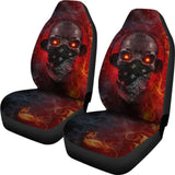 Amazing Red Fire Music Headphone Gothic Skull Car Seat Covers 211804 - YourCarButBetter