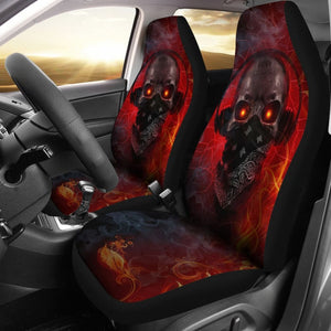 Amazing Red Fire Music Headphone Gothic Skull Car Seat Covers 211804 - YourCarButBetter