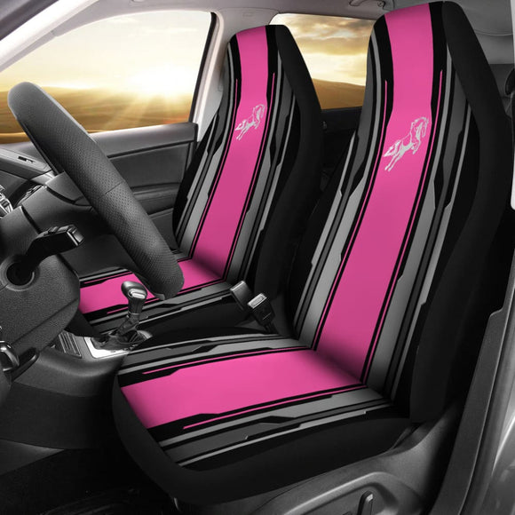 Amazing Silver Pink Horse Mustang Custom Metallic Style Printed Car Seat Covers 211901 - YourCarButBetter