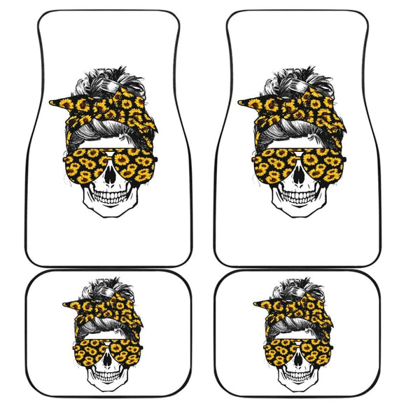 Amazing Skulls With Glasses And Bandana Sunflower Car Floor Mats 212101 - YourCarButBetter