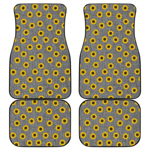 Amazing Sunflower Pattern Gray Burlap Background Car Floor Mats 211406 - YourCarButBetter