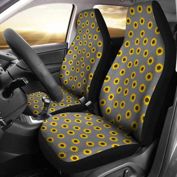 Amazing Sunflower Pattern Gray Burlap Background Car Seat Covers 211406 - YourCarButBetter