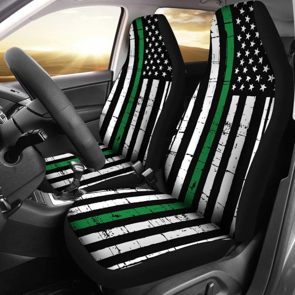 Amazing Thin Green Gray Line American Flag Car Seat Covers 212703 - YourCarButBetter