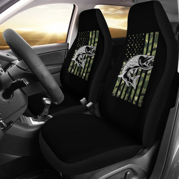 Amazing Trout Fish Custom Green American Flag Car Seat Covers 211803 - YourCarButBetter