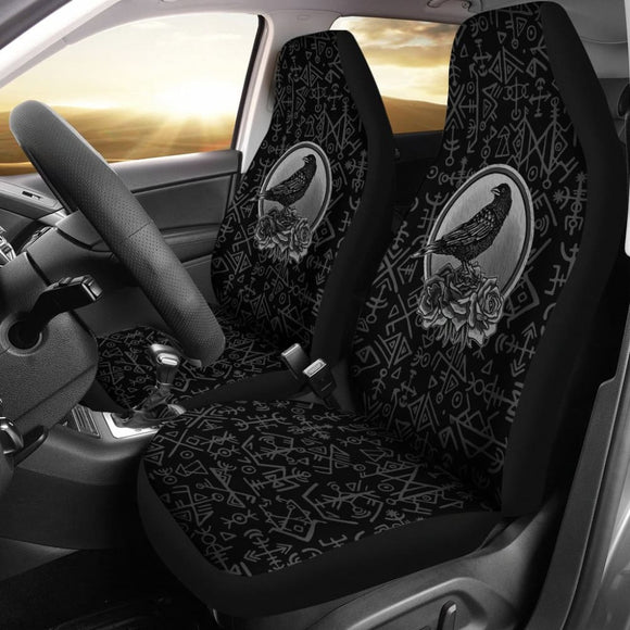Amazing Viking Odin Raven Floral Rune Symbols Car Seat Covers 212802 - YourCarButBetter