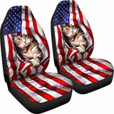America Flag And Cat - Car Seat Covers 112428 - YourCarButBetter