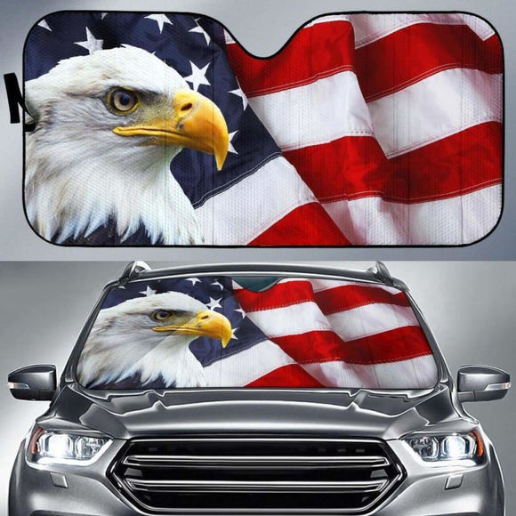 American Bald Eagle Flag Day Auto Sun Shade Amazing 172609 - YourCarButBetter