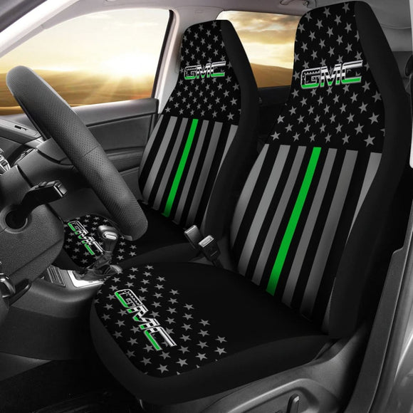 American Flag Car Seat Covers With Thin Green Line Mix GMC 212601 - YourCarButBetter