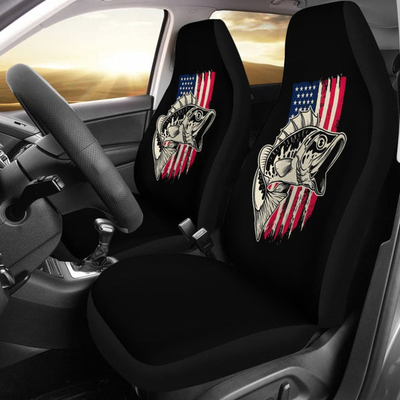 American Flag Largemouth Bass Fishing Car Seat Covers 210906 - YourCarButBetter
