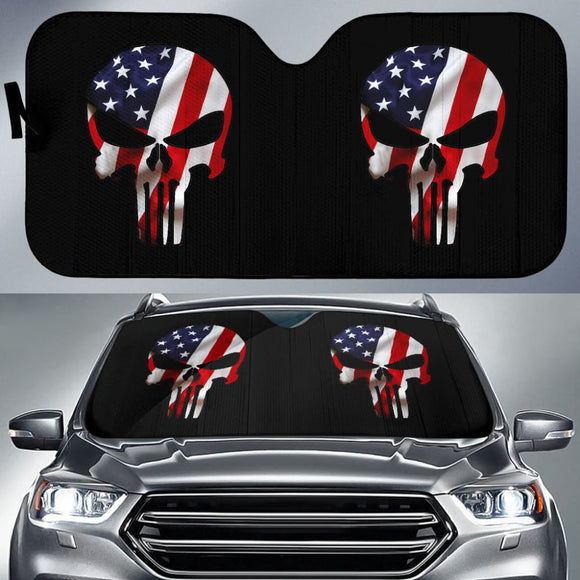 American Flag Punisher Skull Car Auto Sun Shades 213003 - YourCarButBetter