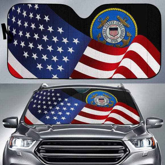 American Flag Waving US Coast Guard Car Auto Sun Shades 210701 - YourCarButBetter
