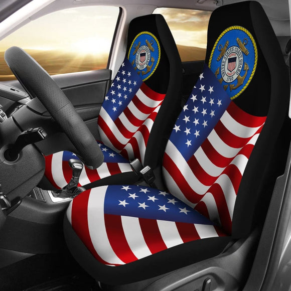 American Flag Waving US Coast Guard Car Seat Covers 210701 - YourCarButBetter