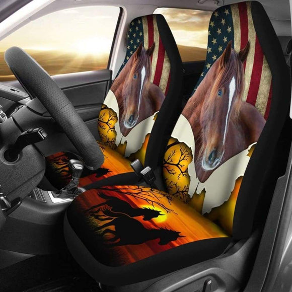 American Horse With Beautiful Sunset Car Seat Covers 231007 - YourCarButBetter