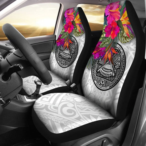 American Samoa Car Seat Covers Hibiscus Polynesian Pattern White - 093223 - YourCarButBetter