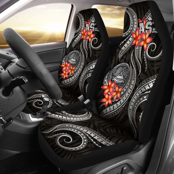 American Samoa Polynesian Car Seat Covers - Black Plumeria - 105905 - YourCarButBetter