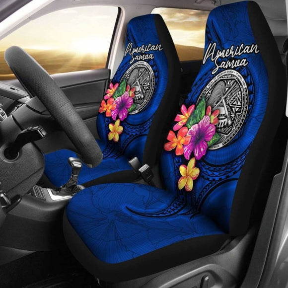 American Samoa Polynesian Car Seat Covers - Floral With Seal Blue - 153908 - YourCarButBetter