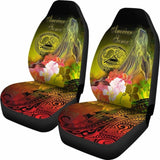 American Samoa Polynesian Car Seat Covers - Humpback Whale With Tropical Flowers - 102802 - YourCarButBetter