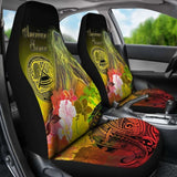 American Samoa Polynesian Car Seat Covers - Humpback Whale With Tropical Flowers - 102802 - YourCarButBetter