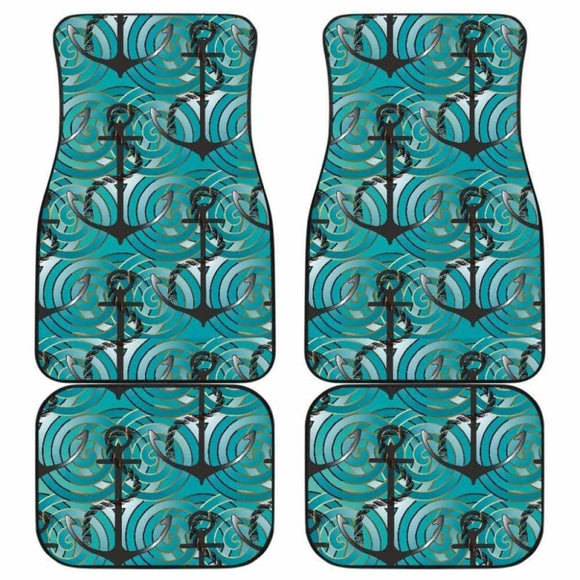 Anchor Nautical Green Background Front And Back Car Mats 192609 - YourCarButBetter