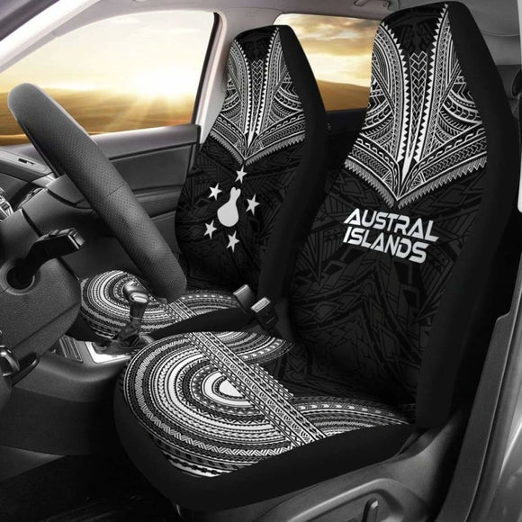 Austral Islands Car Seat Cover - Austral Islands Flag Polynesian Chief Tattoo Black Version - 10 174914 - YourCarButBetter
