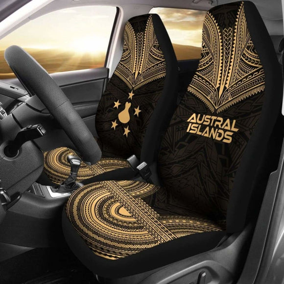 Austral Islands Car Seat Cover - Austral Islands Flag Polynesian Chief Tattoo Gold Version - 10 174914 - YourCarButBetter